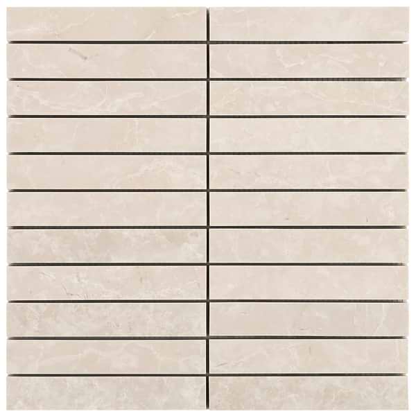 Botticino Extra Light Beige 1x6 Stacked Polished Marble Mosaic Tile