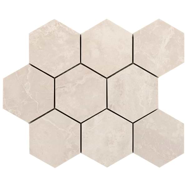 Botticino Extra Light Beige 4” Hexagon Polished Marble Mosaic Tile