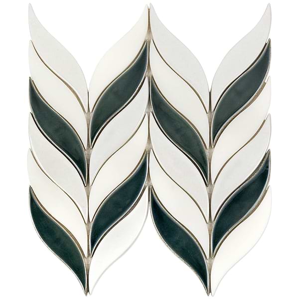 Nabi Sprig Deep Emerald Green Crackled Glass Mosaic in Green+White, View 3, open zoomed image