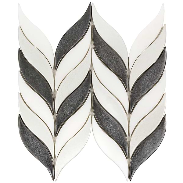 Nabi Sprig Gunmetal Black & White Crackled Glass Mosaic in Gun Metal, White, View 3, open zoomed image