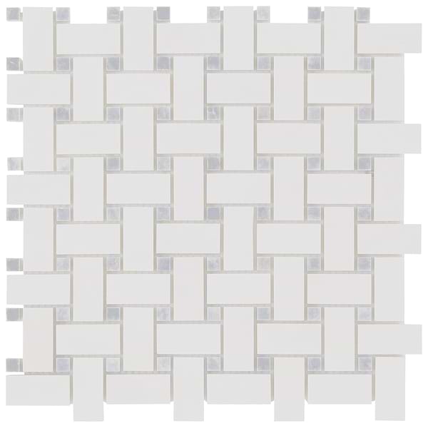 Trenza Basket Weave Asian Statuary & Silver Dot 1x2 Marble Tile