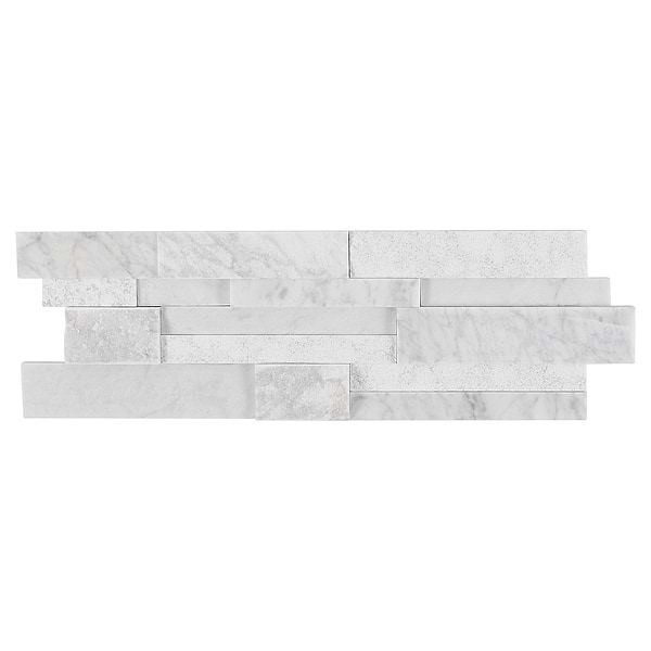 StackStone 3D Snow White Marble Ledger Panel Mosaic Wall Tile