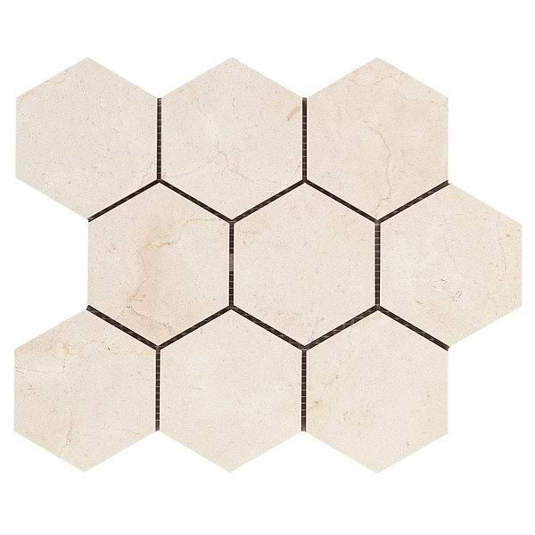 Crema Marfil Beige 4" Hexagon Polished Mosaic Tile