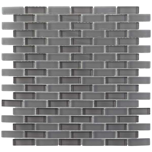 Disco-Loft Ash Gray 1/2x2 Brick Pattern Glass Polished Mosaic Tile