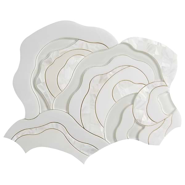 Iris Bianca Pearl White Polished Marble Pearl and Glass Waterjet Mosaic Tile