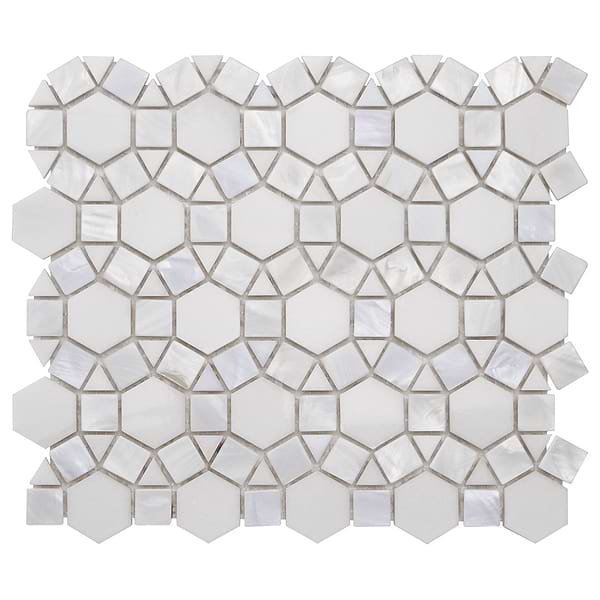 Victoria Pearl & White Thassos Marble Polished Mosaic Tile