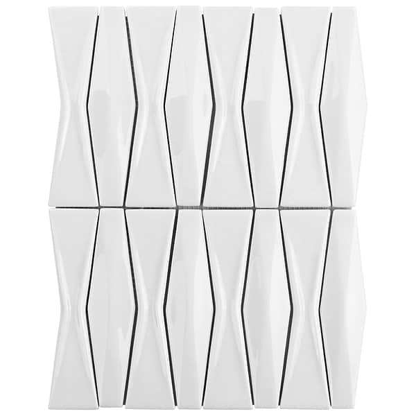 Nabi Harlequin Glacier White 2x8 Glossy Glass Mosaic Tile