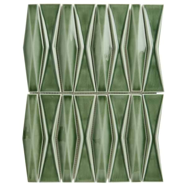 Nabi Harlequin Fern Green 2x8 Crackled Glossy Glass Mosaic Tile