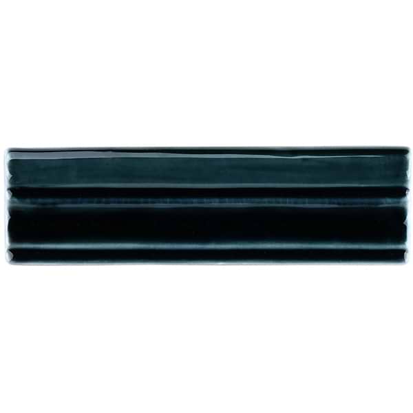 Nabi Midnight Blue Green 2x6 Crackled Glossy Glass Chair Rail Liner