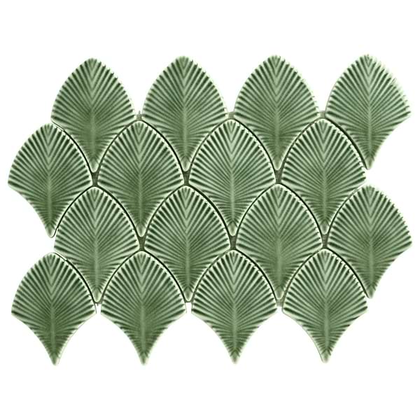 Nabi Fish Scale Fern Green 3x4"  Crackled Glossy Glass Mosaic Tile
