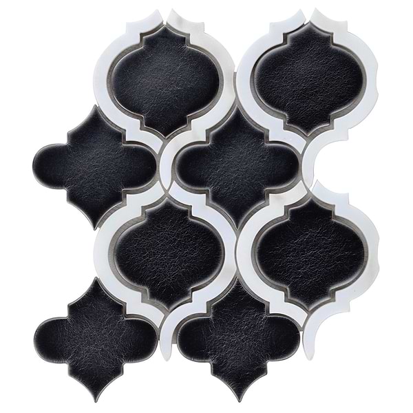 Nabi Arabesque Gunmetal Gray 4" Mixed Finish Glass & Marble Mosaic Tile