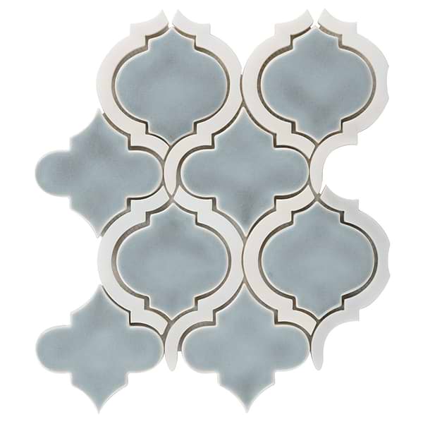 Nabi Arabesque Arctic Blue 4" Crackled Mixed Finish Glass & Marble Mosaic Tile
