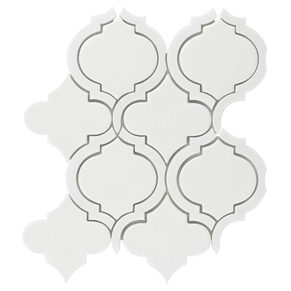 Nabi Arabesque Glacier White 4" Crackled Mixed Finish Glass & Marble Mosaic Tile