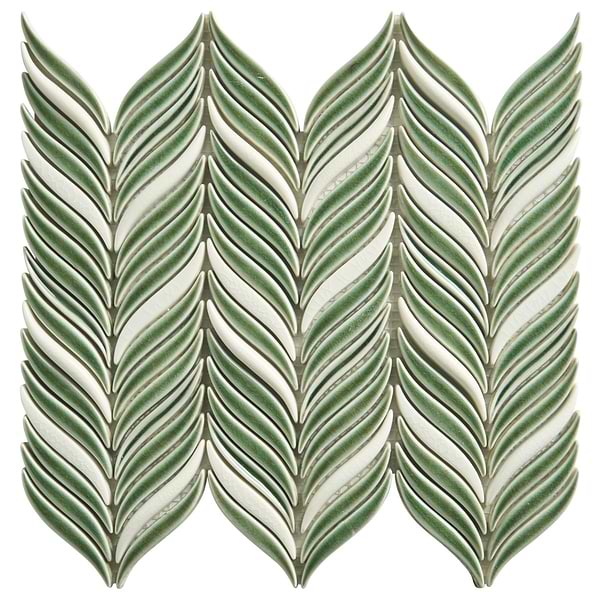 Nabi Alula Fern Green Chevron Crackled Glossy Glass Mosaic Tile