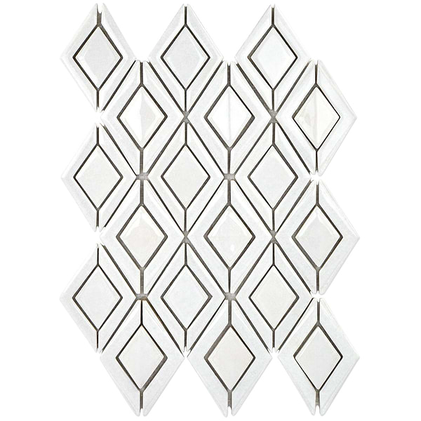 Nabi Jewel Glacier White 3D Crackled Glossy Glass Mosaic Tile