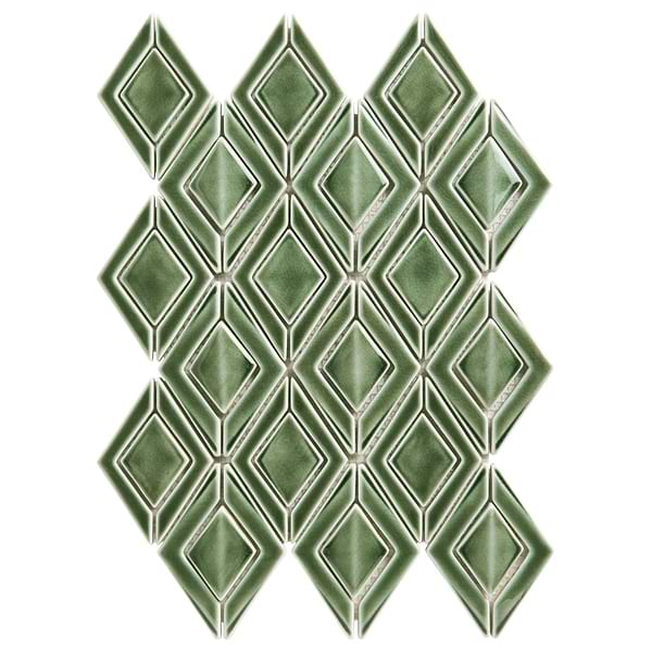 Nabi Jewel Fern Green 3D Crackled Glossy Glass Mosaic Tile