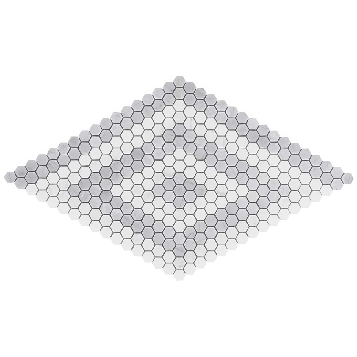 Juno Diamond Gray and White 1" Hexagon Polished Marble Mosaic Tile