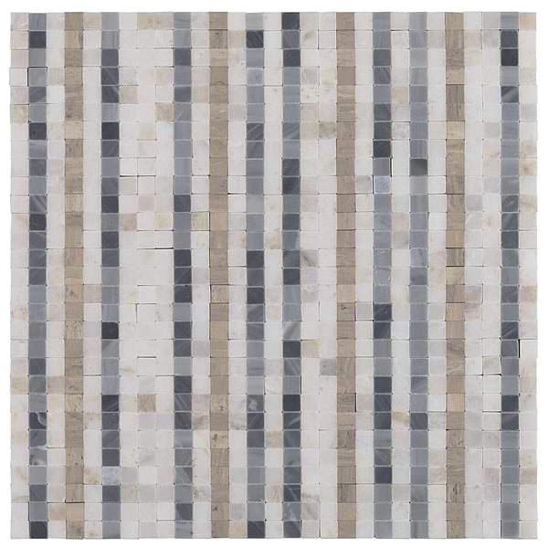 Microsaic Lines Cloud Gray Polished Marble Mosaic Tile