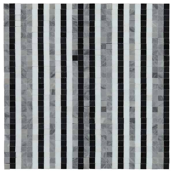Microsaic Lines Night Black Polished Marble Mosaic Tile
