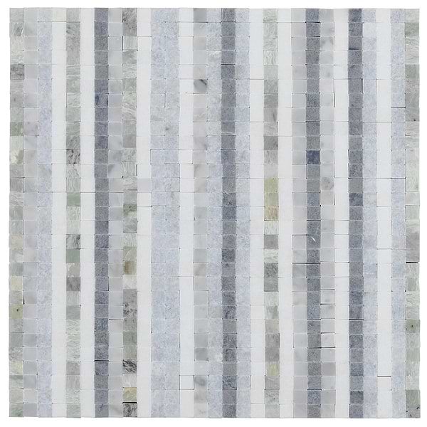 Microsaic Lines Sky Blue Polished Marble Mosaic Tile
