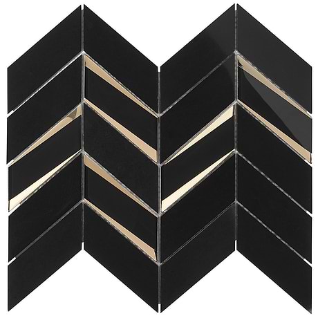 Kasol Portoro Black 2x4 Marble and Mirrored Glass Polished Mosaic Tile