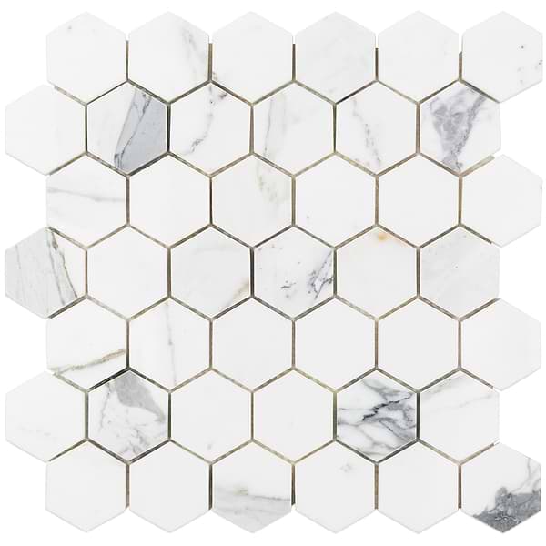 Calacatta 2" Hexagon Polished Marble Tile 