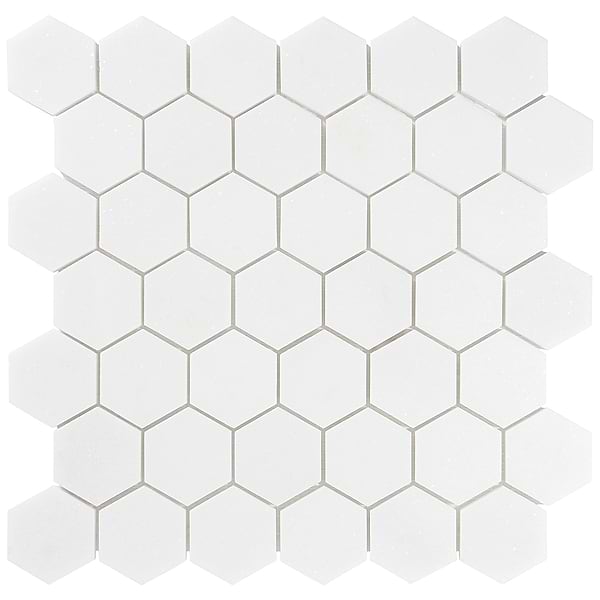White Thassos 2" Hexagon Marble Polished Mosaic Tile