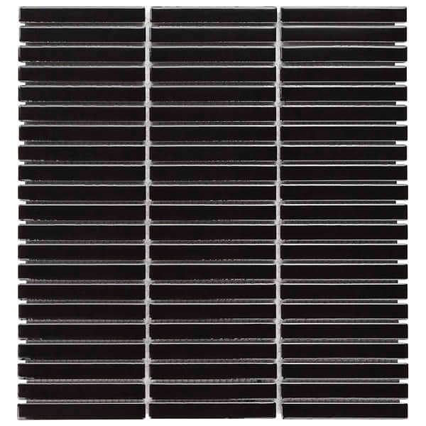 Kai Black 1x4" Tri-Stacked Glossy Porcelain Mosaic Tile