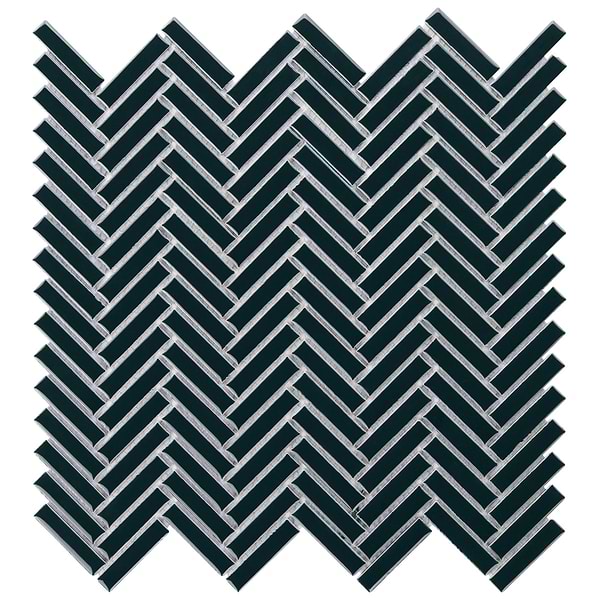 Kai Emerald Green 1x2" Herringbone Glossy Porcelain Mosaic Tile