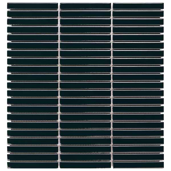 Kai Emerald Green 1x4" Tri-Stacked Glossy Porcelain Mosaic Tile