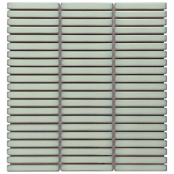 Kai Mint Green 1x4" Tri-Stacked Glossy Porcelain Mosaic Tile