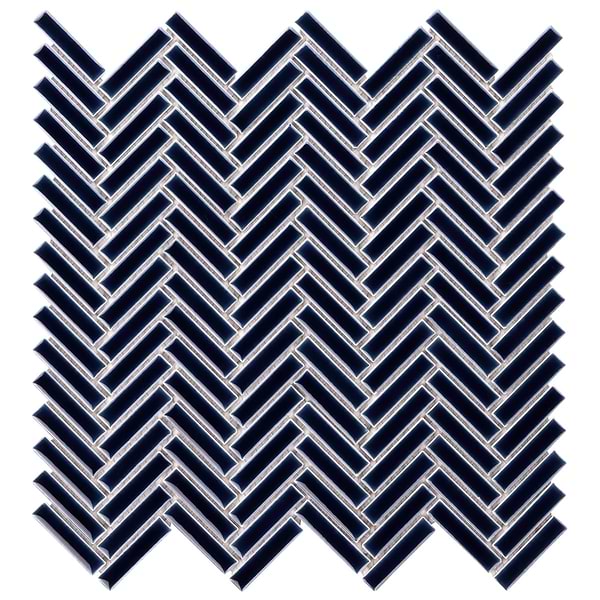 Kai Royal Blue 1x2" Herringbone Crackled Glossy Porcelain Mosaic Tile