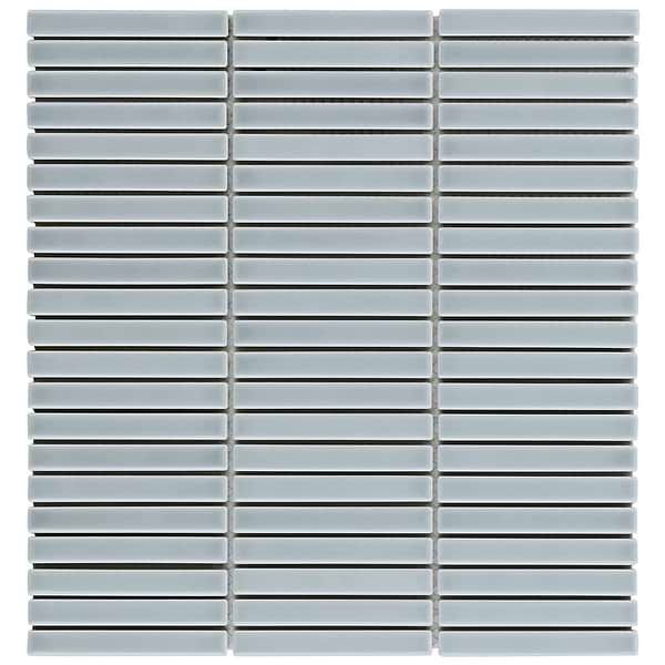 Kai Sky Blue 1x4" Tri-Stacked Glossy Porcelain Mosaic Tile