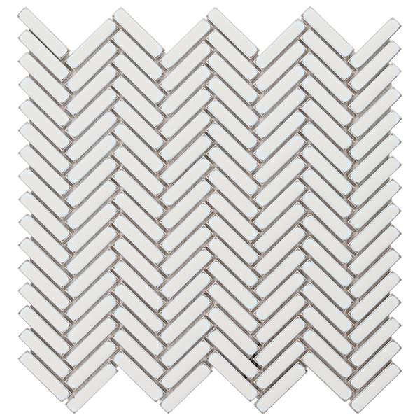Kai Snow White 1x2" Herringbone Glossy Porcelain Mosaic Tile
