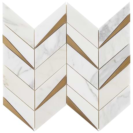 Vara Calacatta Polished Marble and Brass Mosaic Tile