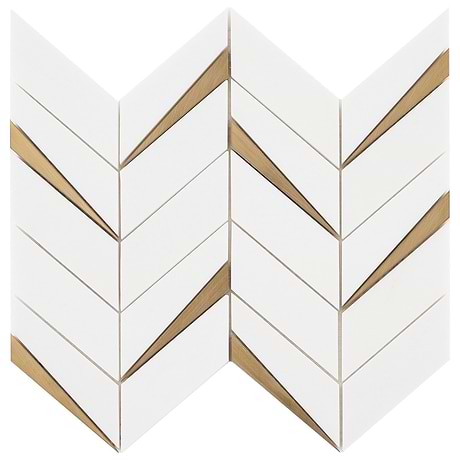 Vara Thassos Polished Marble and Brass Mosaic Tile