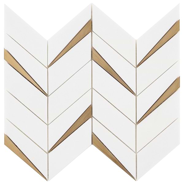 Vara Thassos Polished Marble and Brass Mosaic Tile