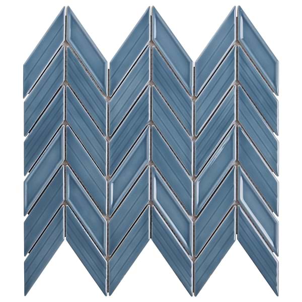 Brookline Chevron Coastal Blue 1x5 Glossy Ceramic Mosaic Tile