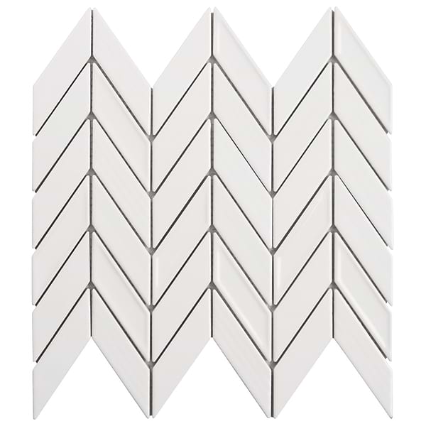 Brookline Chevron Cloud White 1x5 Glossy Ceramic Mosaic Tile