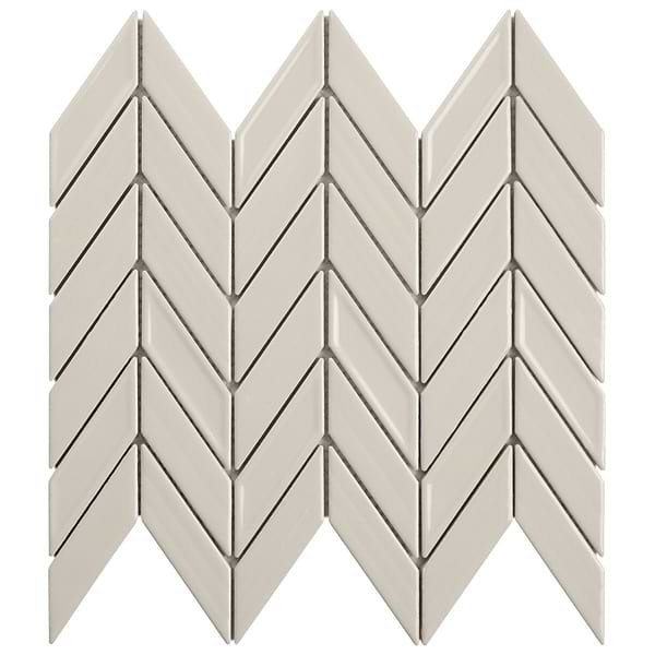 Brookline Chevron Mushroom Gray 1x5 Glossy Ceramic Mosaic Tile