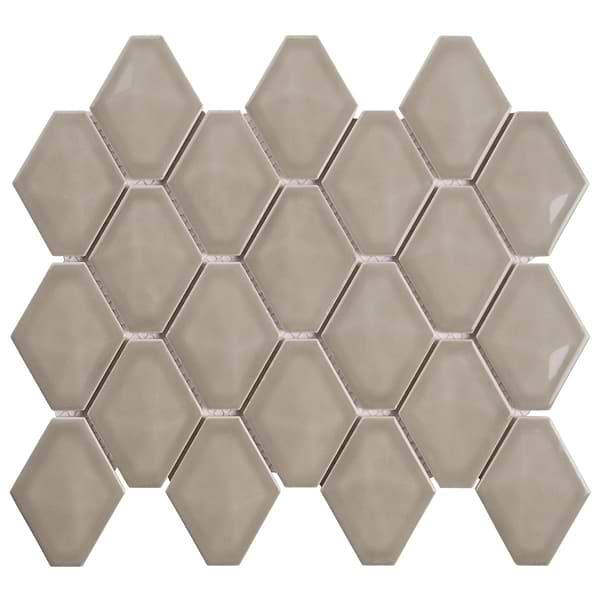 Brookline Diamond Warm Gray Glossy 3x4 Ceramic Mosaic Tile