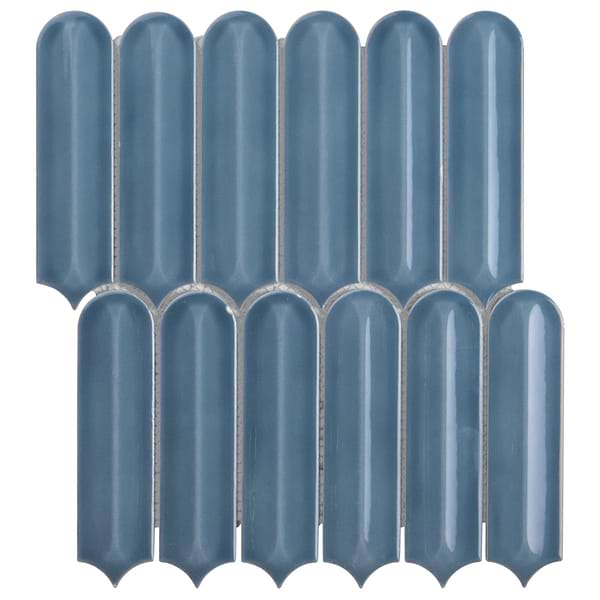 Brookline Feather Coastal Blue 2x7 Fish Scale Glossy Ceramic Mosaic Tile