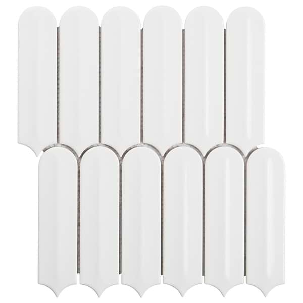 Brookline Feather Cloud White 2x7 Fish Scale Glossy Ceramic Mosaic Tile