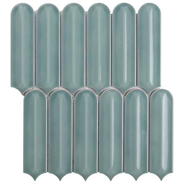 Brookline Feather Marine Blue 2x7 Fish Scale Glossy Ceramic Mosaic Tile