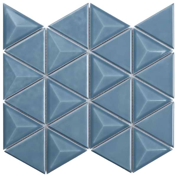 Brookline Triangle Coastal Blue 4" Glossy Ceramic Mosaic Tile
