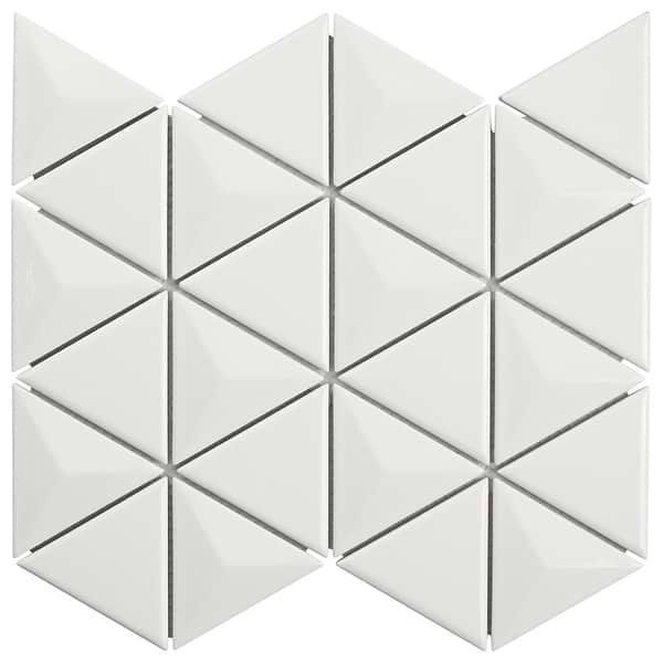 Brookline Triangle Cloud White 4" Glossy Ceramic Mosaic Tile