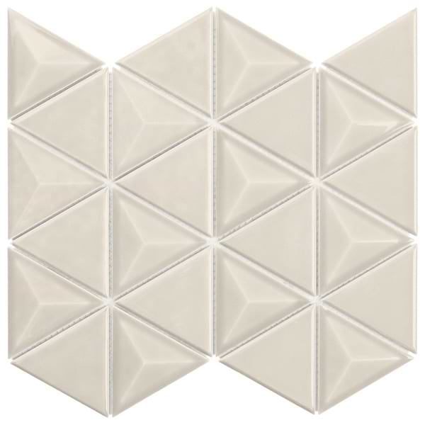 Brookline Triangle Mushroom Gray 4" Glossy Ceramic Mosaic Tile