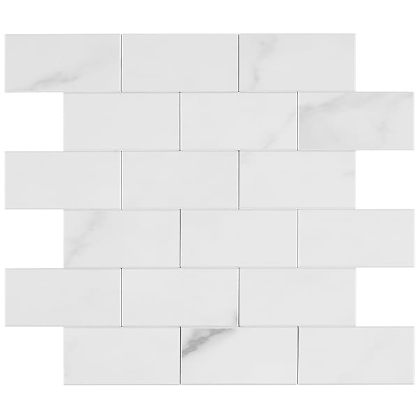 Calacatta LPS White 2x4 Brick Solid Core Peel & Stick Self Adhesive Marble Look Matte Tile