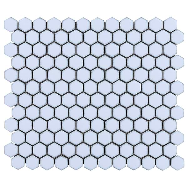 Eden Cloudy Sky Blue Rimmed 1" Hexagon Polished Porcelain Mosaic