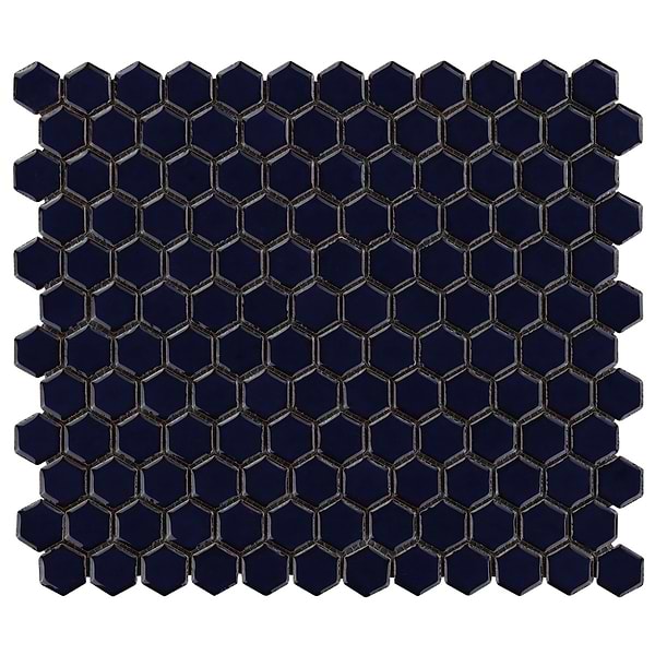 Eden Royal Blue Rimmed 1" Hexagon Polished Porcelain Mosaic